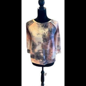 Live Well Lounge Top Size Medium Tie Dye Gray Orange Raglan 3/4 Sleeve + Stretch